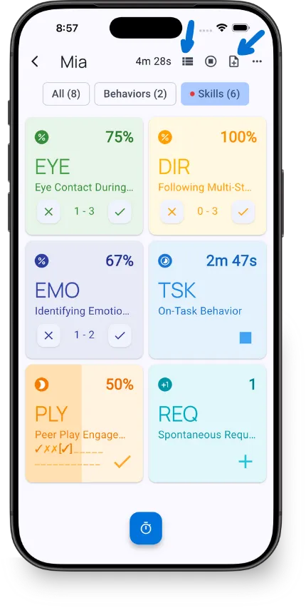 Full session view showing top bar with client name, elapsed time, and controls