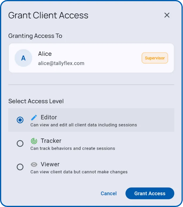Grant Client Access dialog with access level options