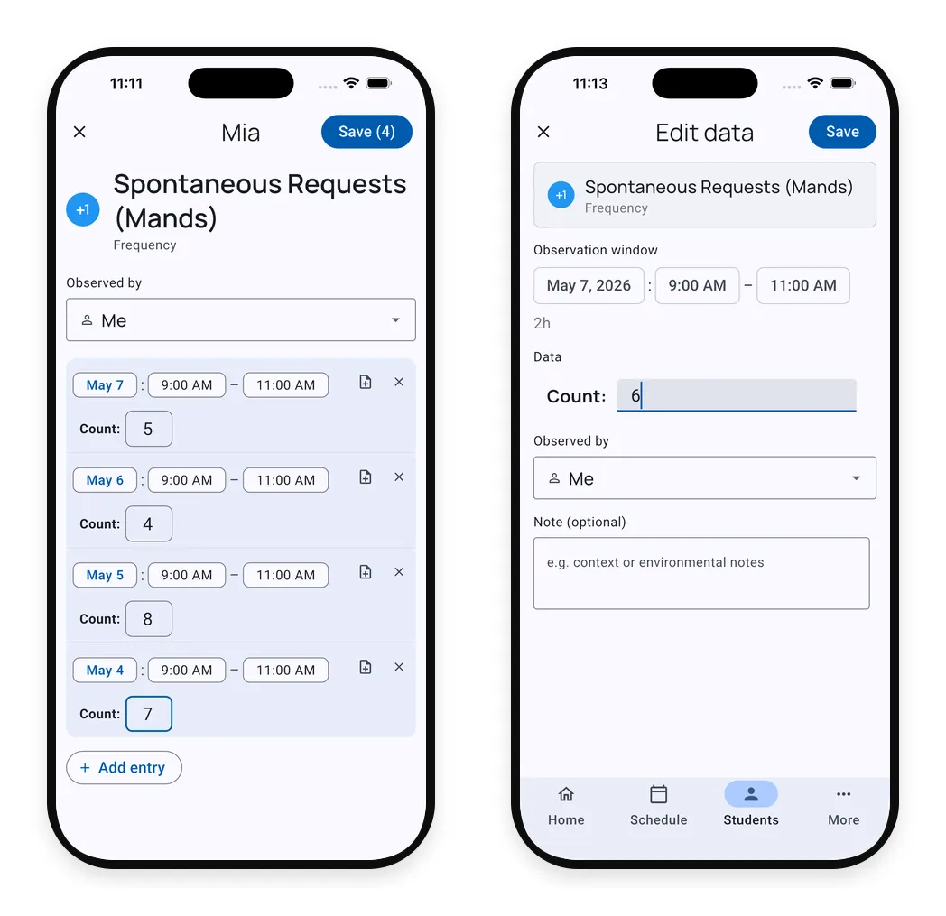 Add data screen with one row per date