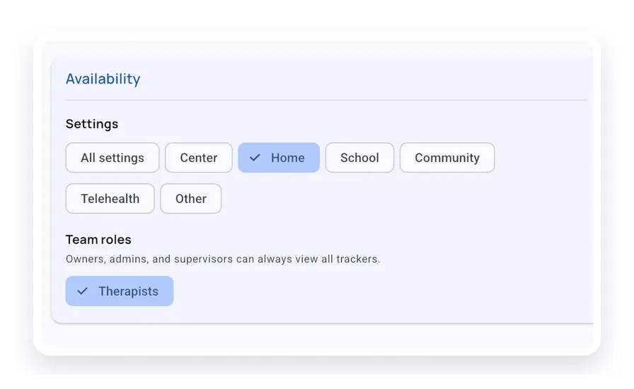 Behavior and skill availability controls for settings and team roles