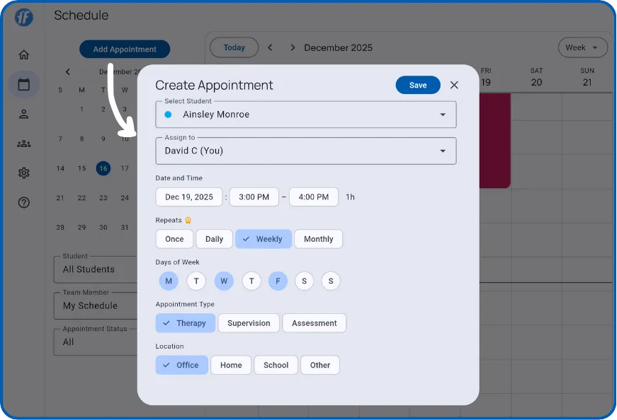 Create Appointment dialog