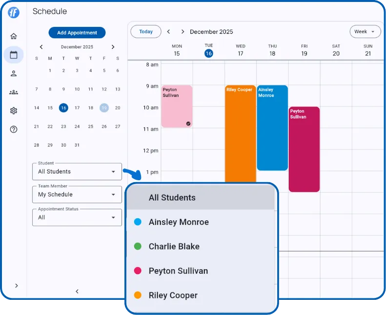 Student filter dropdown