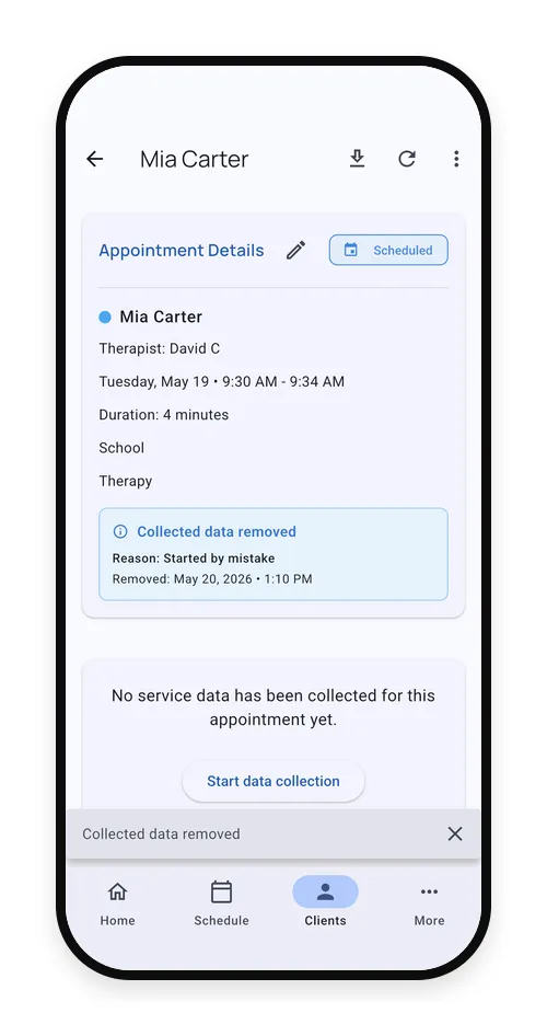 Service record after collected data was removed