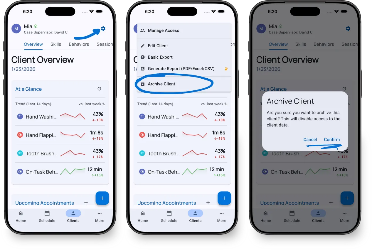 Archive Client Option in Settings Menu
