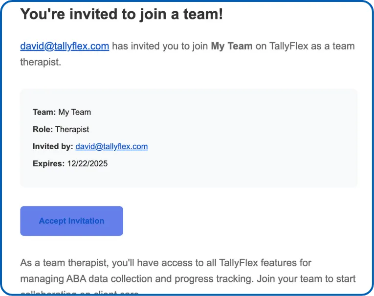 Team invitation email