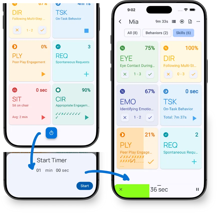 Visual timer collapsed showing green progress bar with time remaining (e.g., 36 sec)