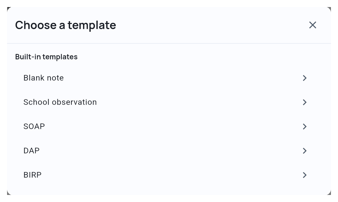 Choose SOAP from the built-in note templates