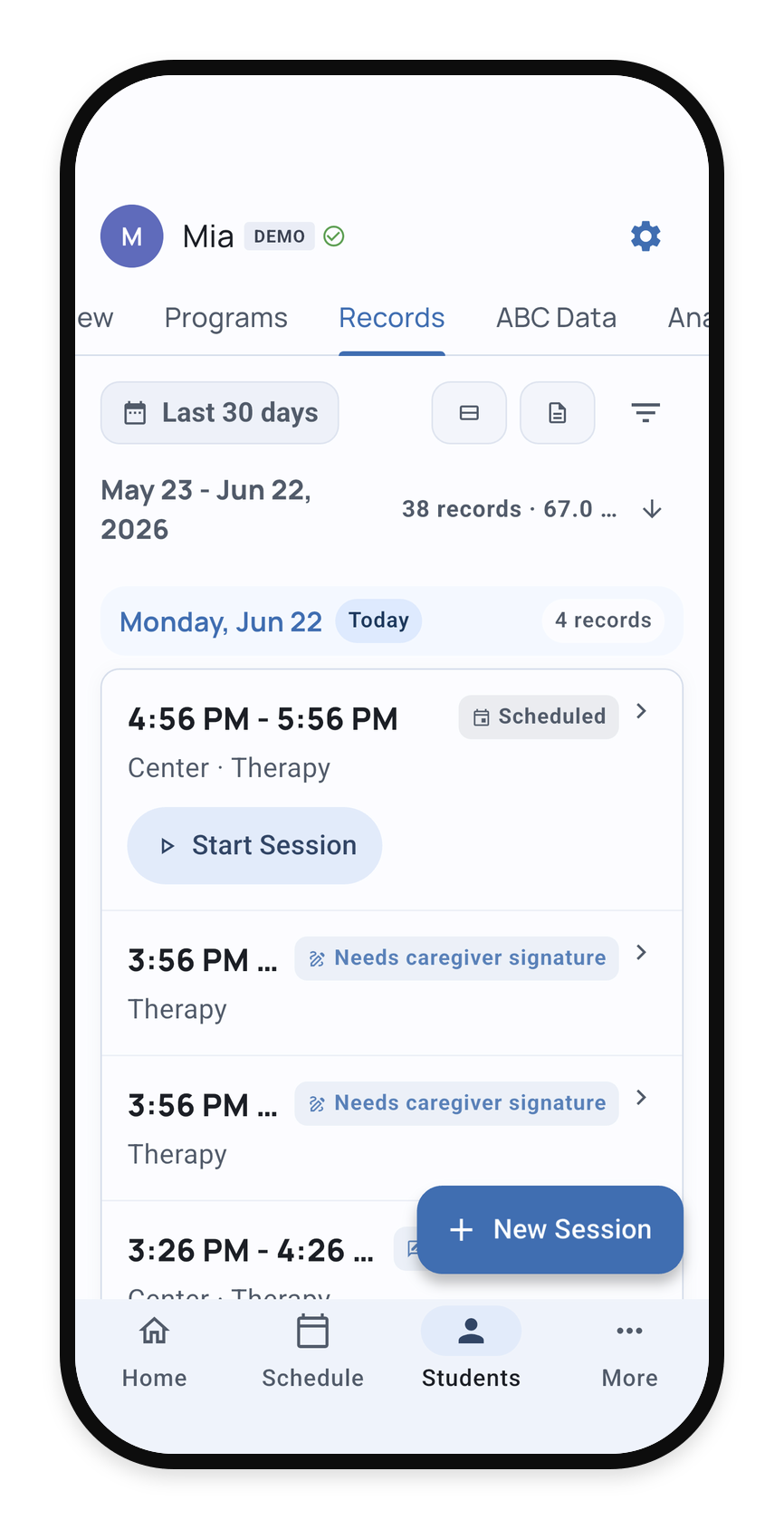 Mobile Records tab with compact date controls, filter button, Preview data, and Show notes