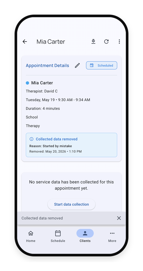 Service record after collected data was removed